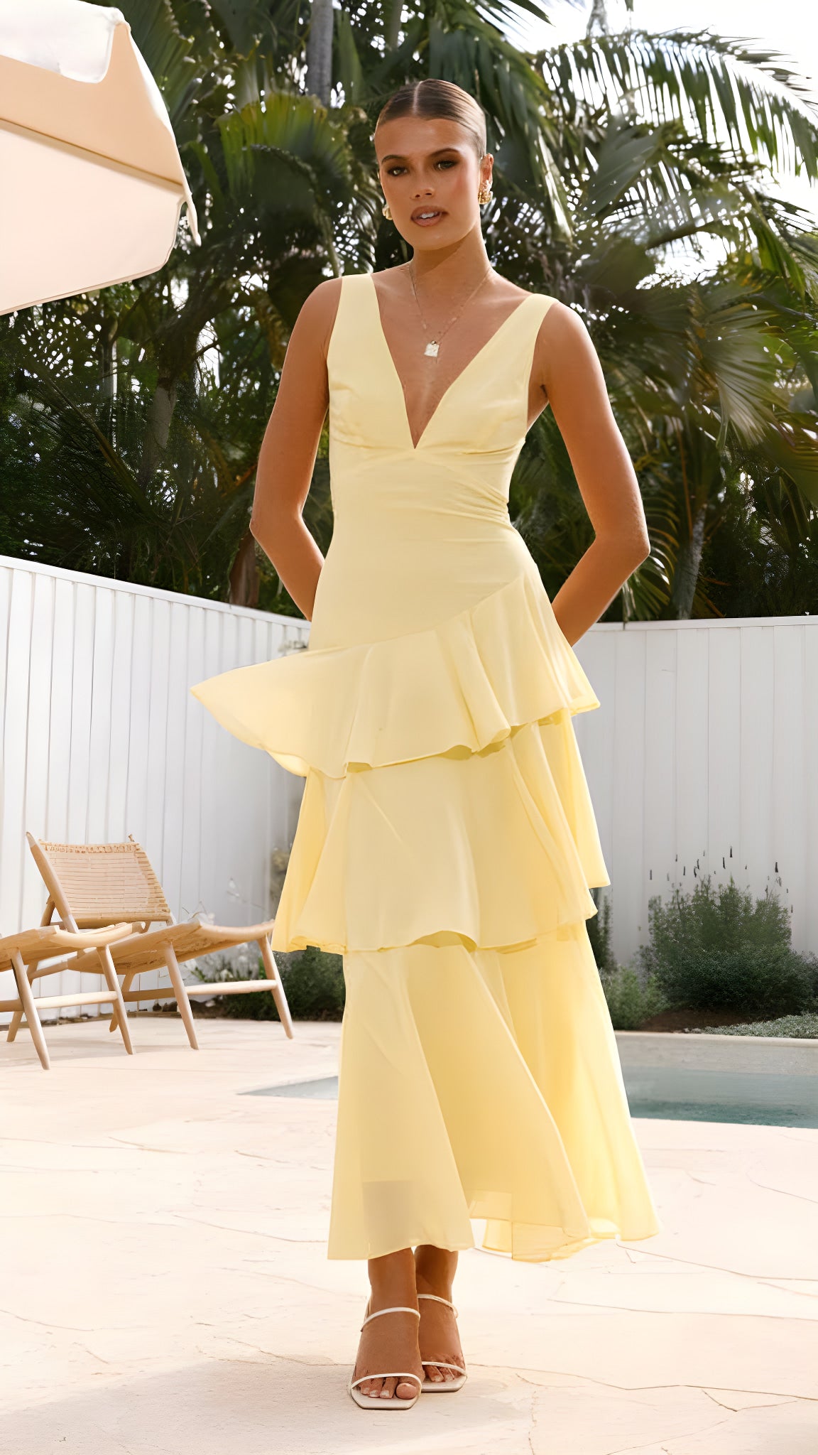 sleeveless V-neck dress #Color_Yellow