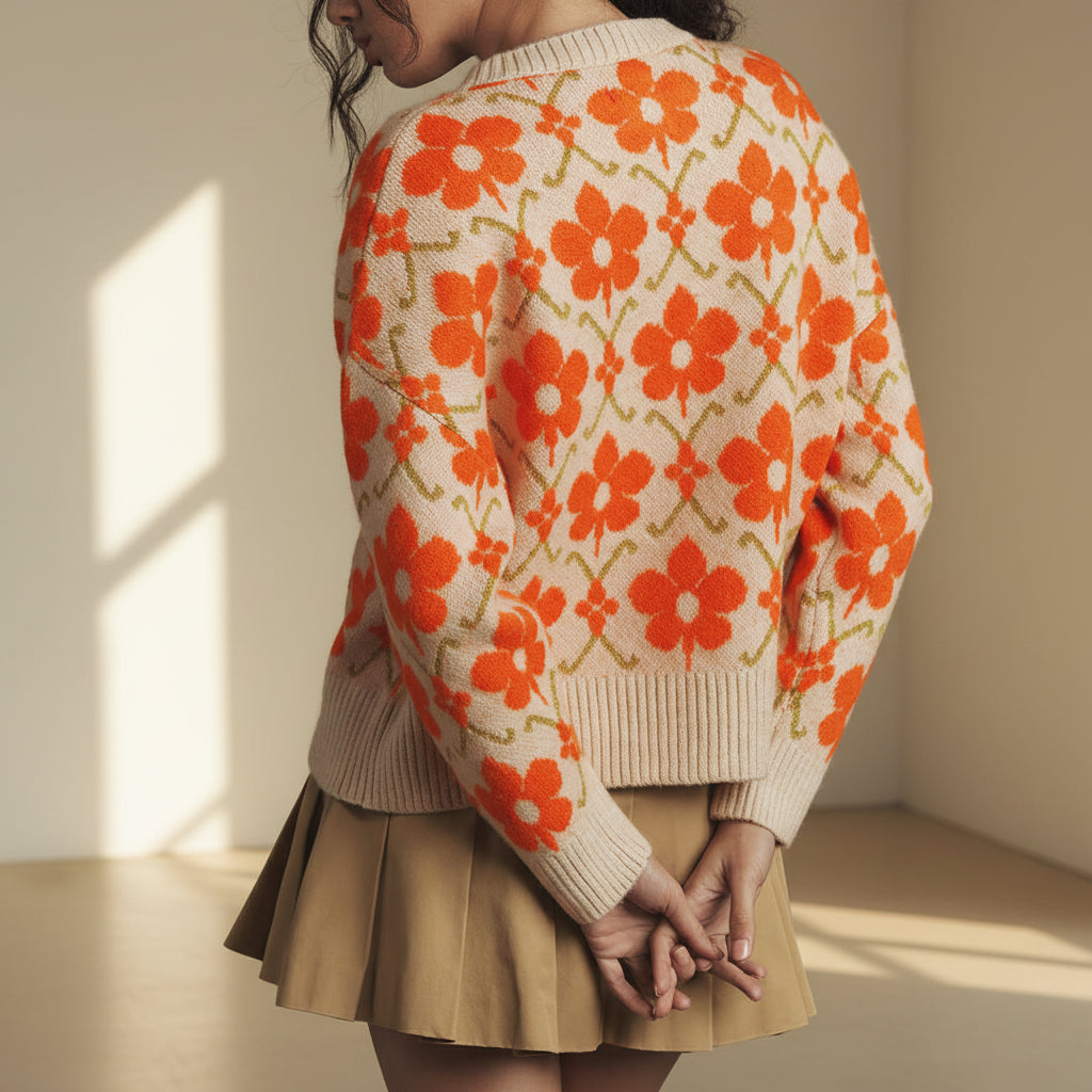 ELNOVÉ Floral Jacquard Knit Cardigan