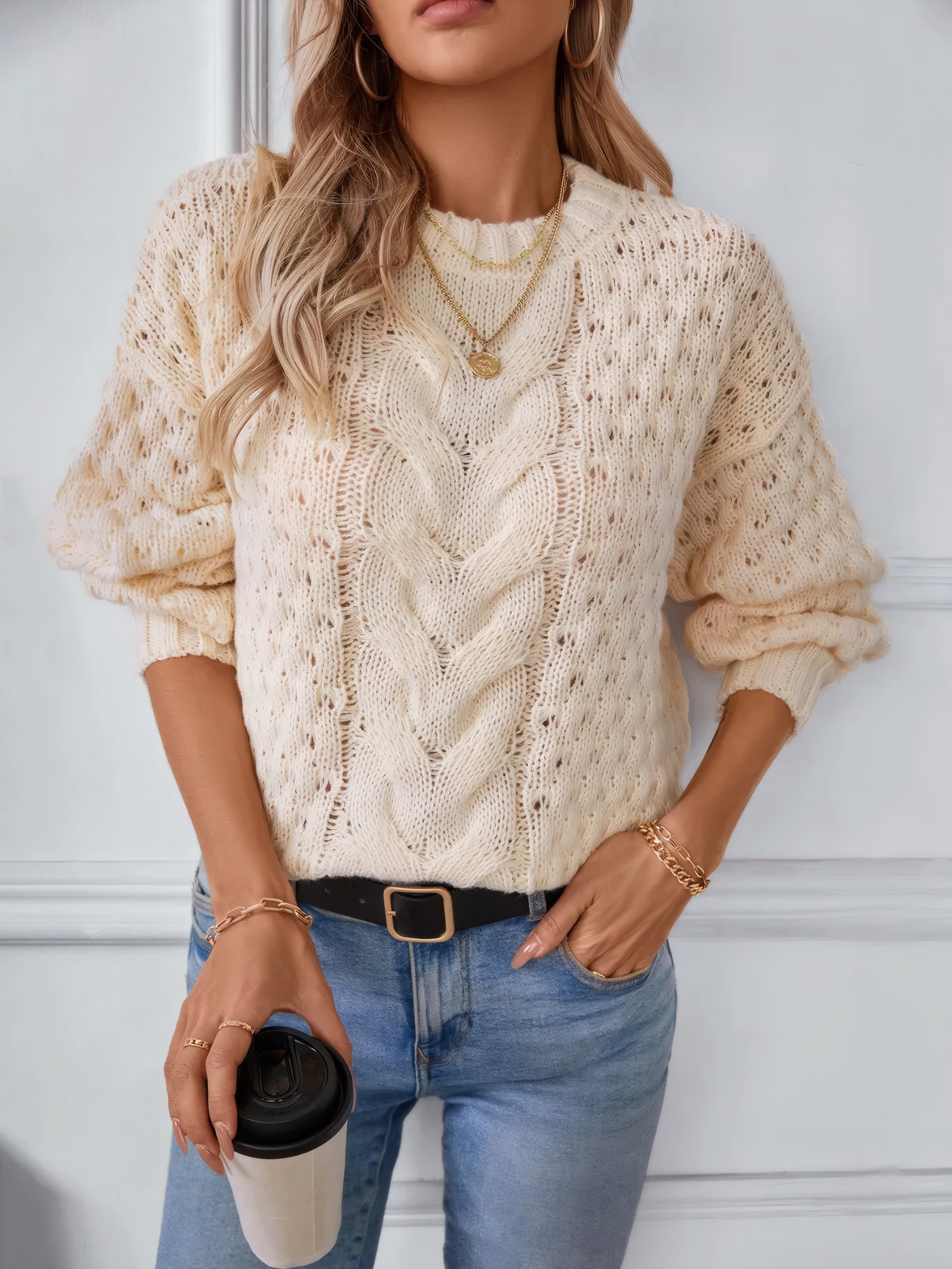 Sophie Zopfmuster-Rundhals-Pullover