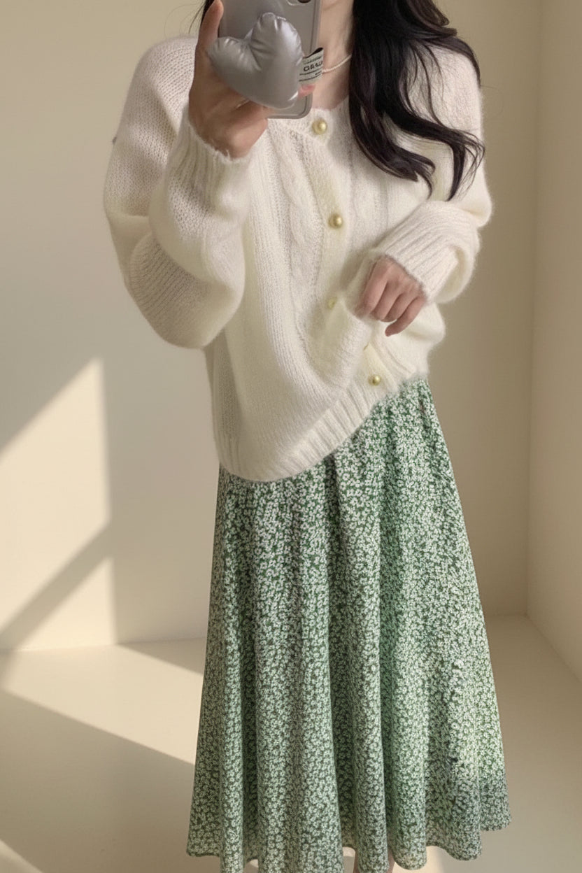 Cable Knit Round Neck Sweater — Front View