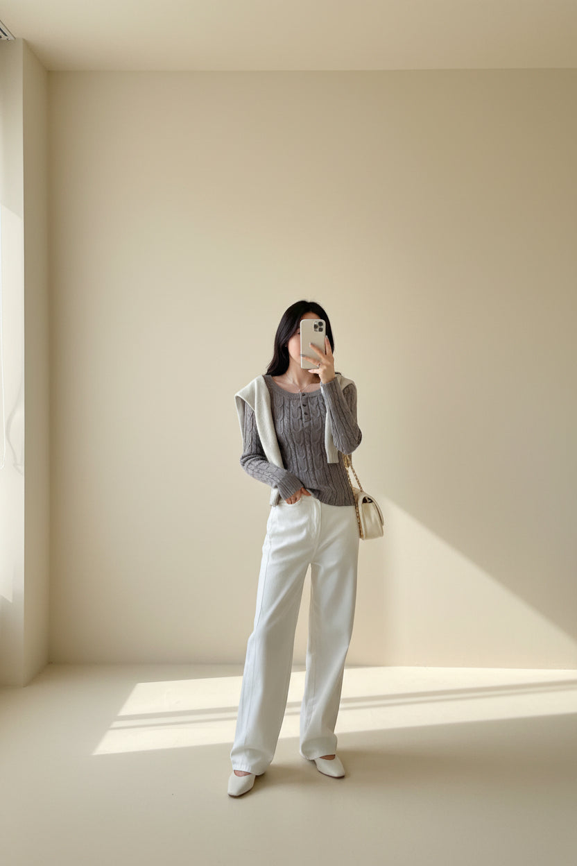 Off-Shoulder Cable Knit Top