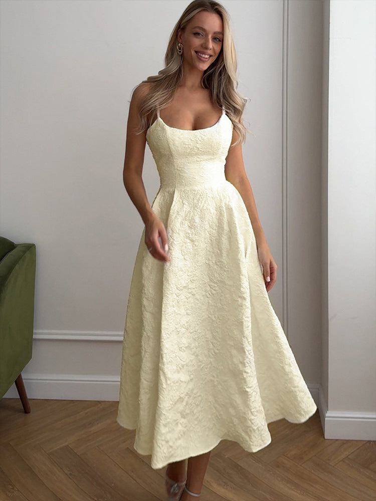 Strap style one-piece collar dress#Color_Apricot