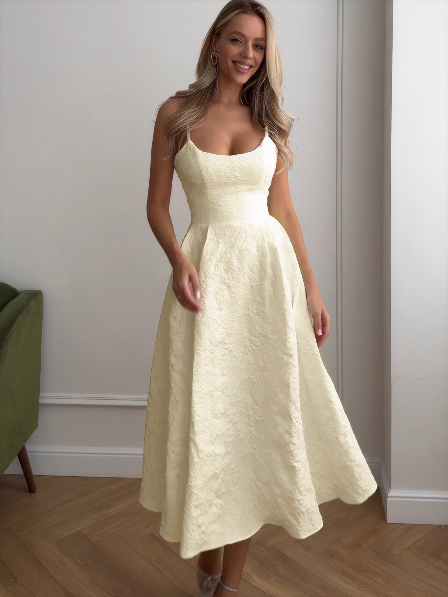 Céleste One-Shoulder Midi Dress#Color_Apricot