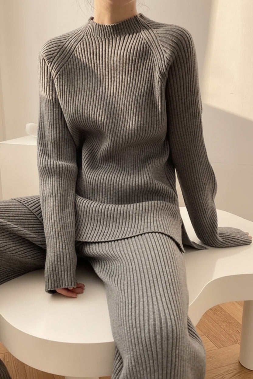 Slit Knit Sweater & Wide Leg Pants Set — Detail View 7