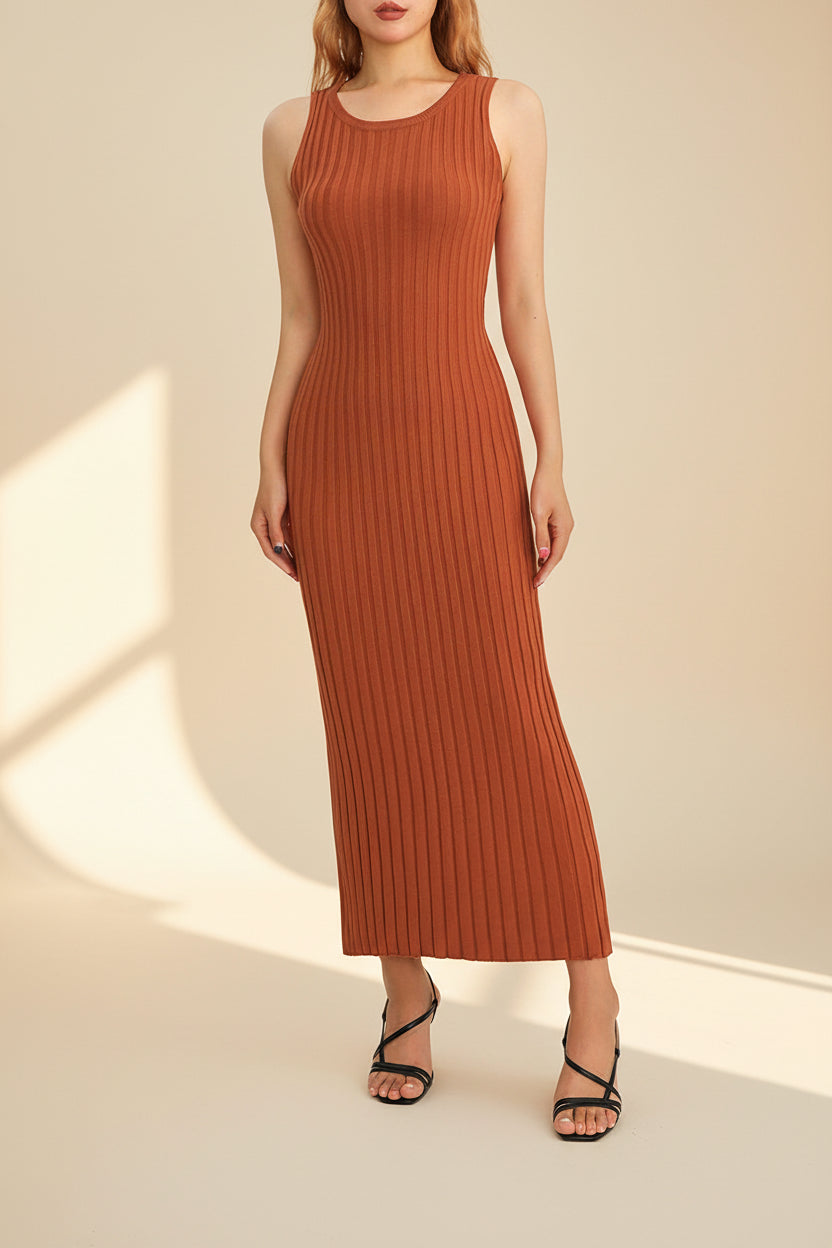 Pleated Ribbed Knit Tank Maxi Dress — alternate angle