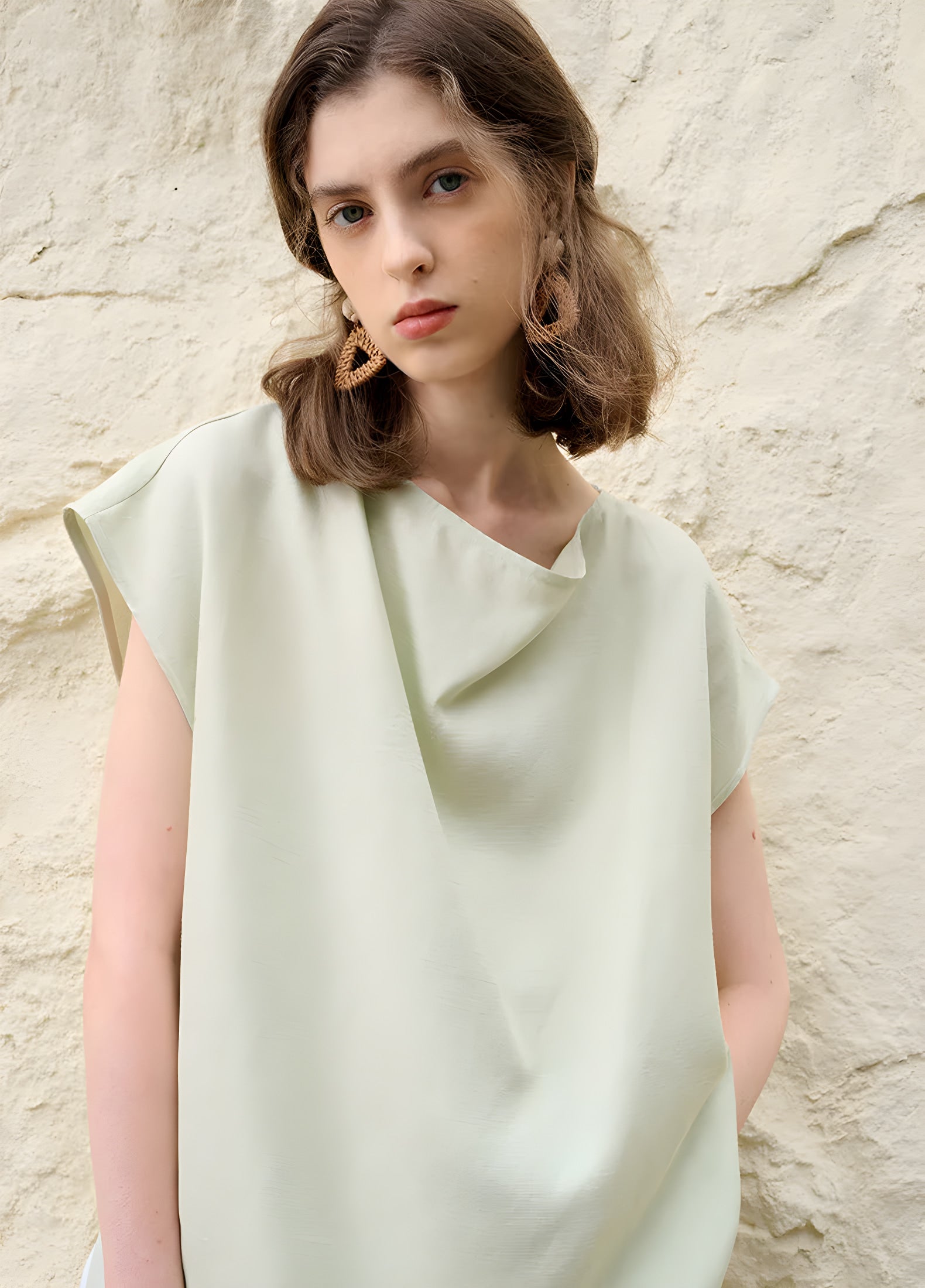 ELNOVÉ Simone Tencel Swing-Collar Belted Top