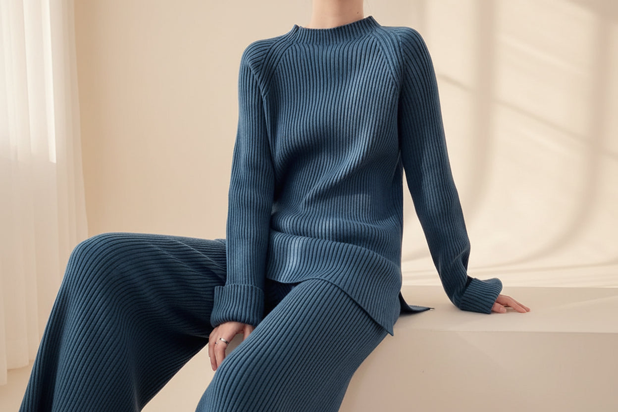 Slit Knit Sweater & Wide Leg Pants Set — Detail View 11