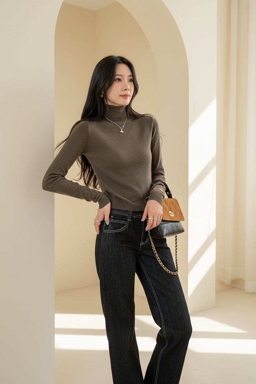 ELNOVÉ High Neck Slim Fit Knit Top
