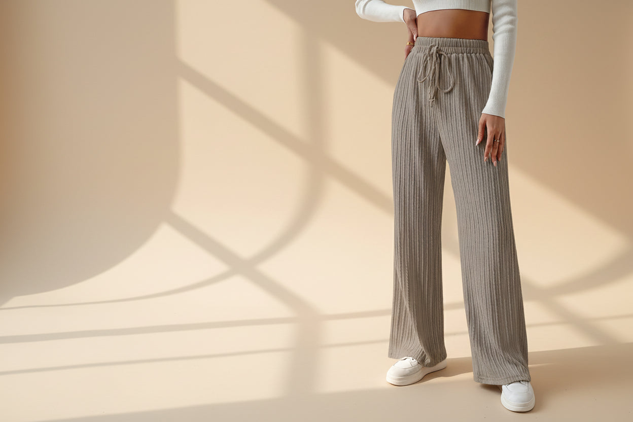 ELNOVÉ Textured Knit Wide Leg Trousers
