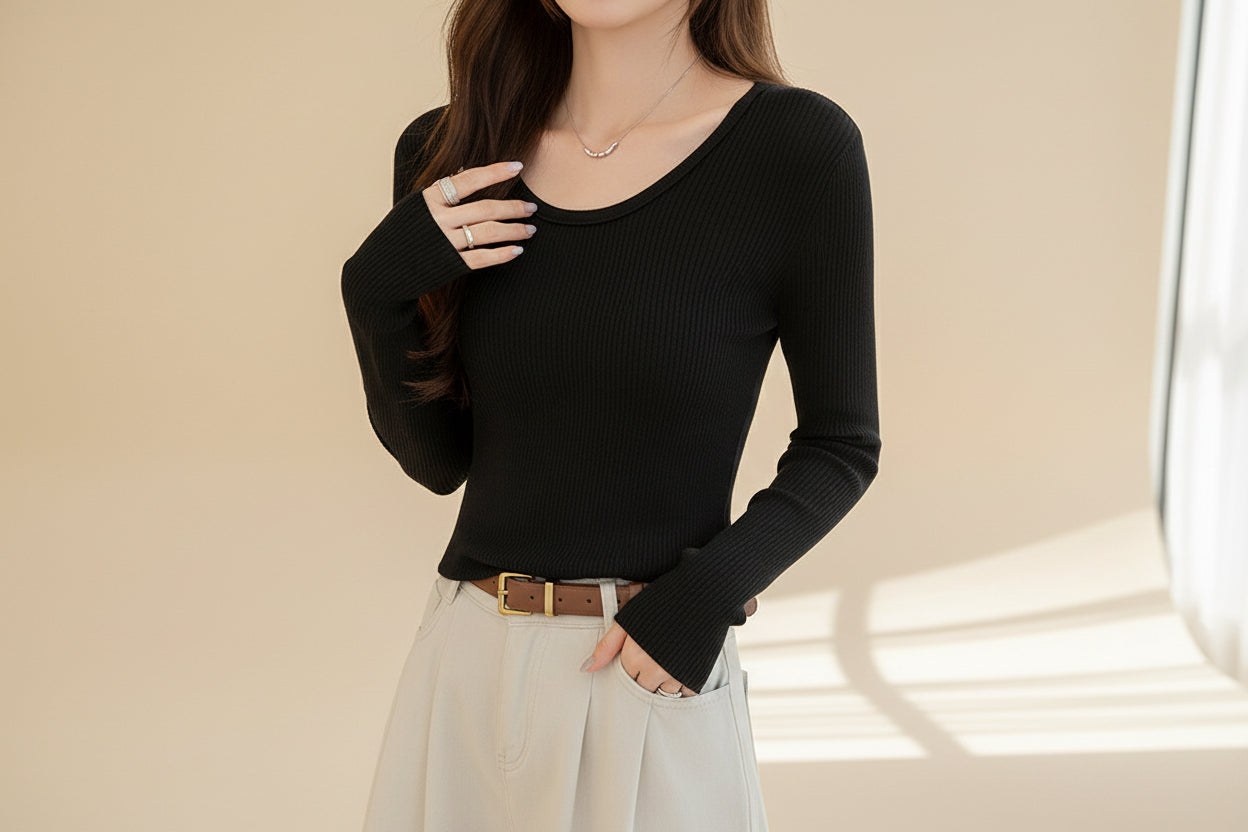 ELNOVÉ Slim Fit Knit Sweater Top