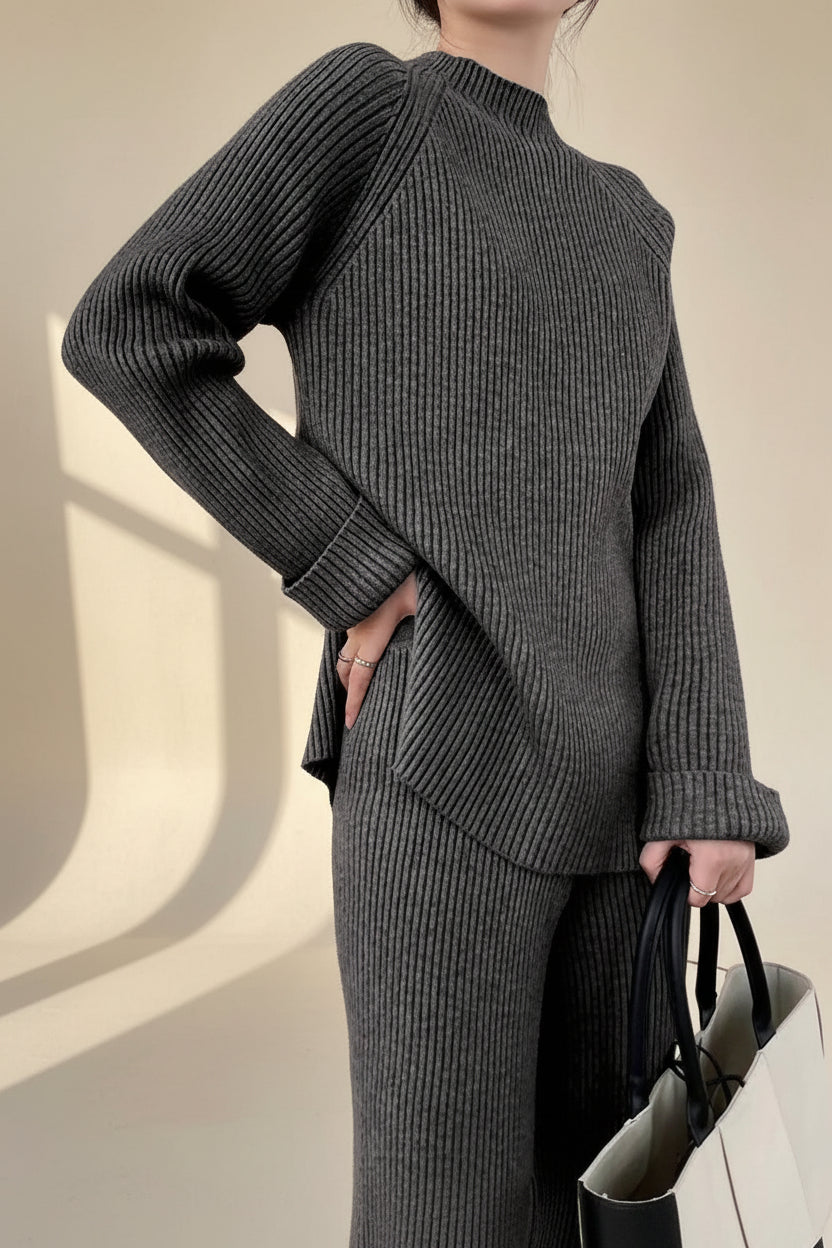 Slit Knit Sweater & Wide Leg Pants Set — Detail View 16