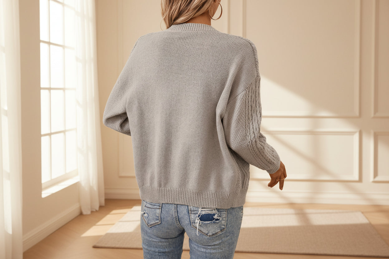 ELNOVÉ Cable-Knit Button Up Cardigan