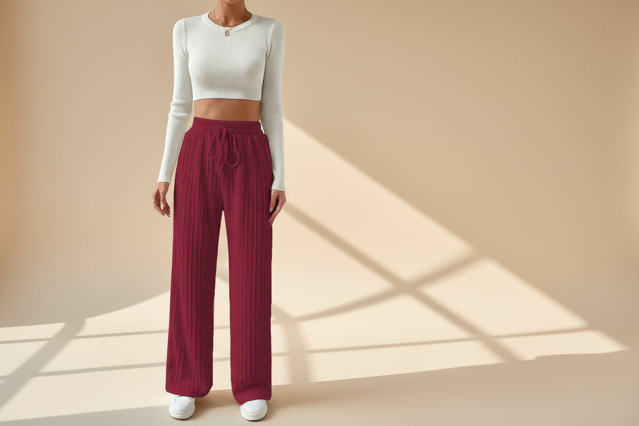 ELNOVÉ Textured Knit Wide Leg Trousers