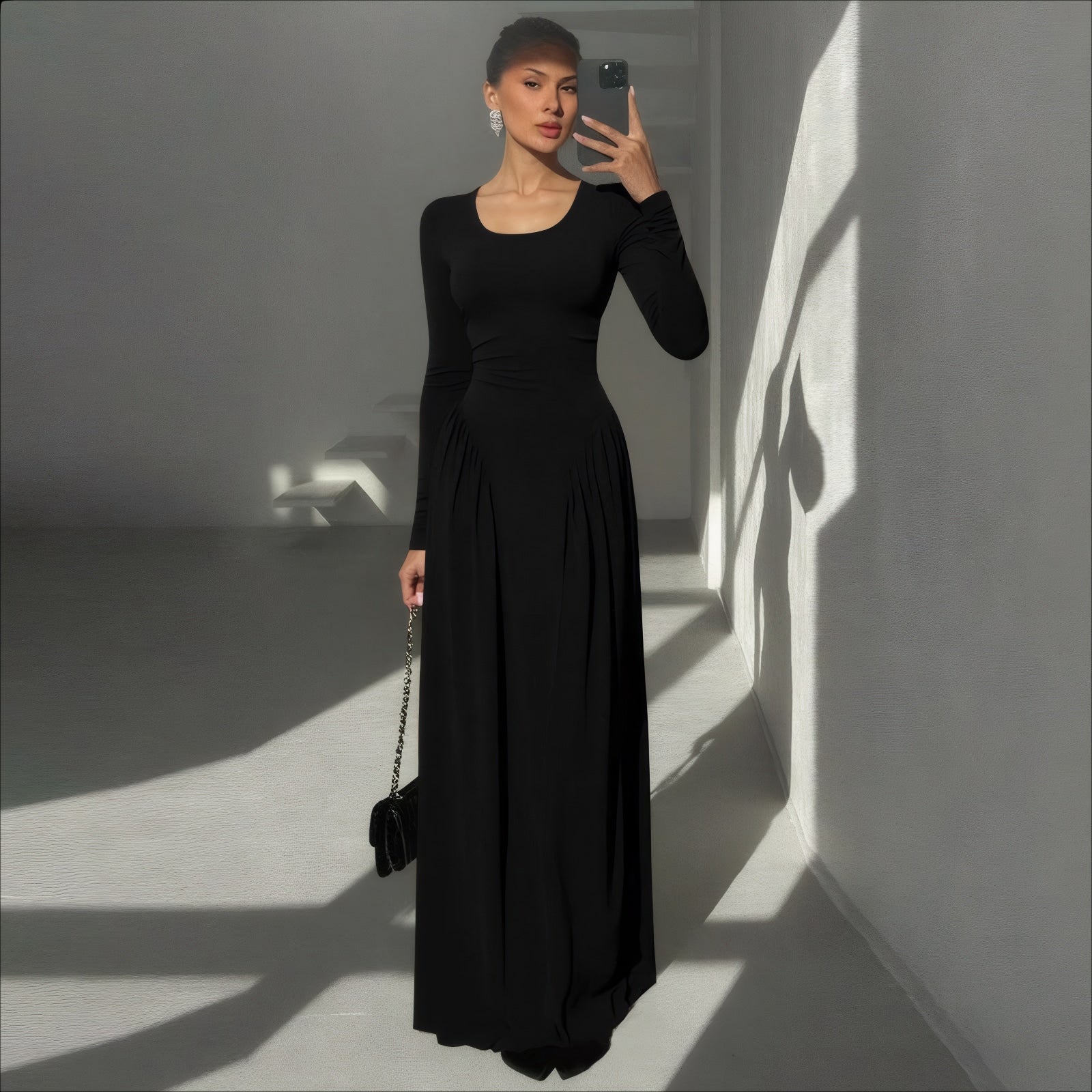ELNOVÉ Marine Decote em U Vestido