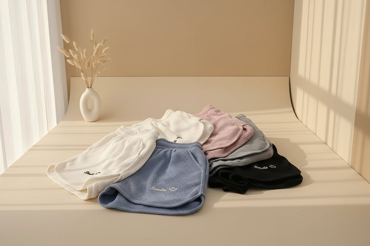 Waffle Knit High-Waist Wide-Leg Shorts — detail view