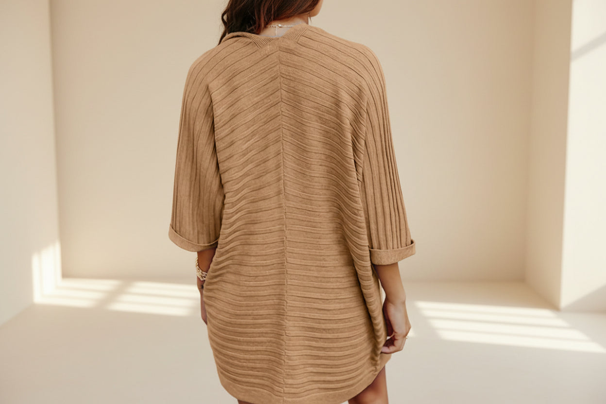 Striped Open Front Knit Cardigan — Detail View 10