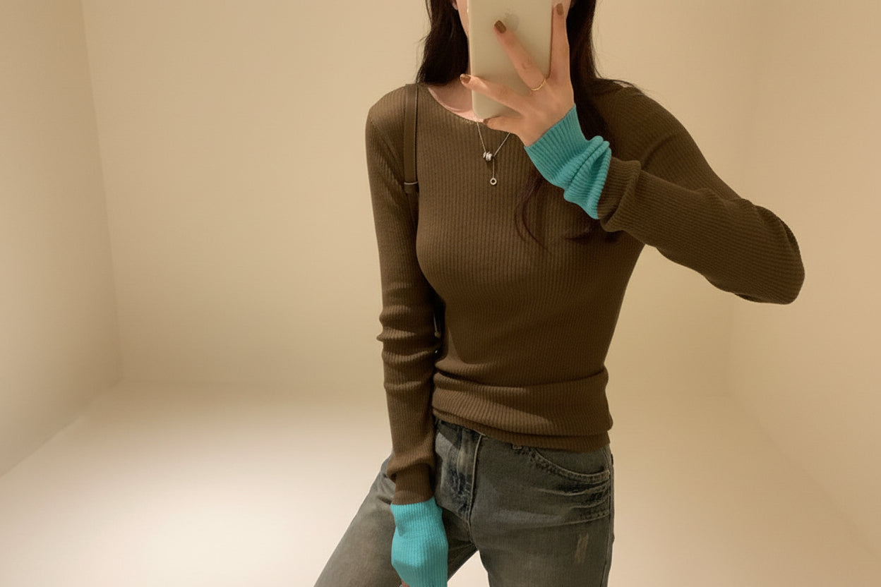 ELNOVÉ Color-Block Bodycon Knit Sweater