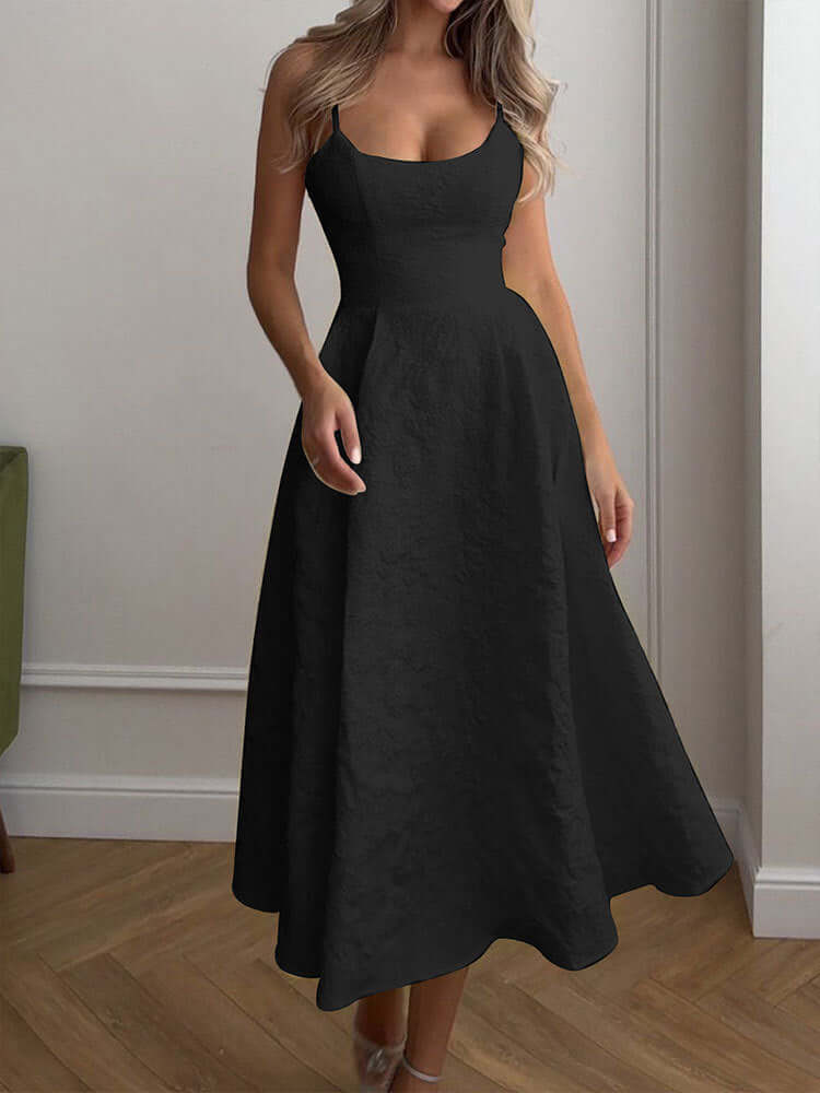 Céleste One-Shoulder Midi Dress#Color_Black