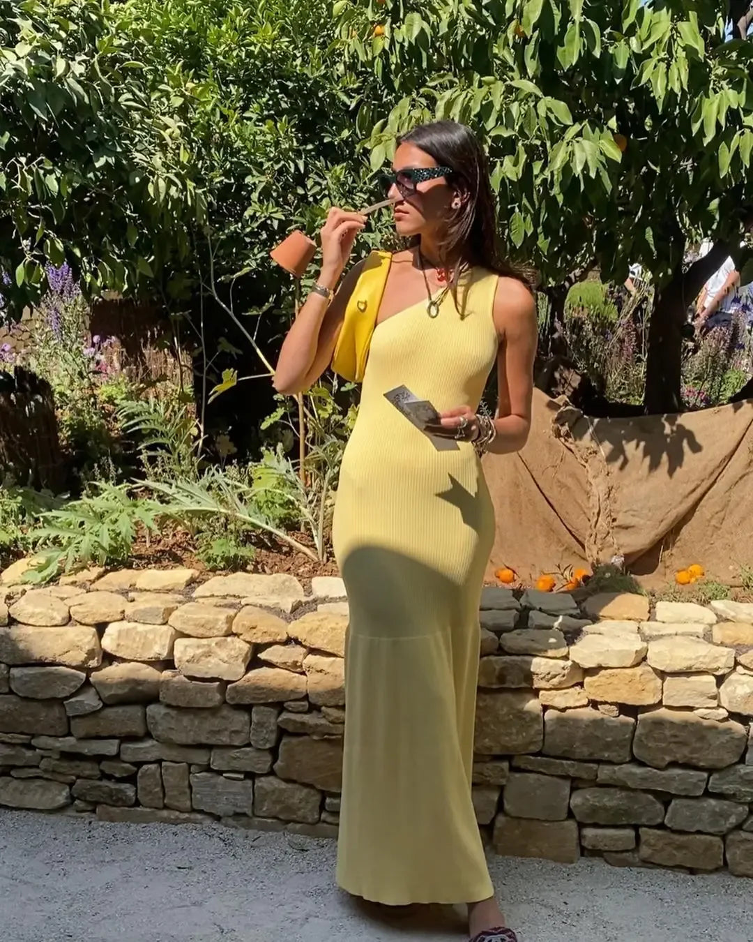 asymmetric sleeveless knit maxi dress