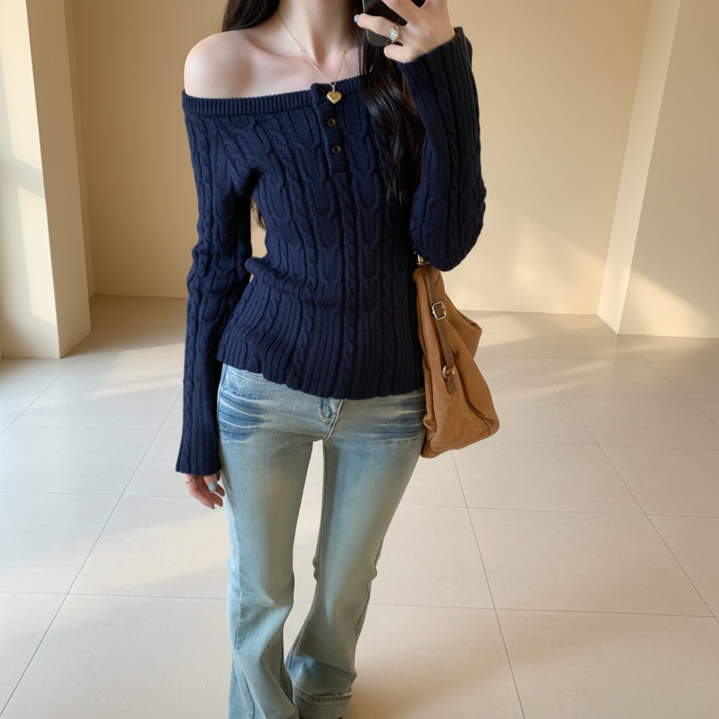 Off-Shoulder Cable Knit Top