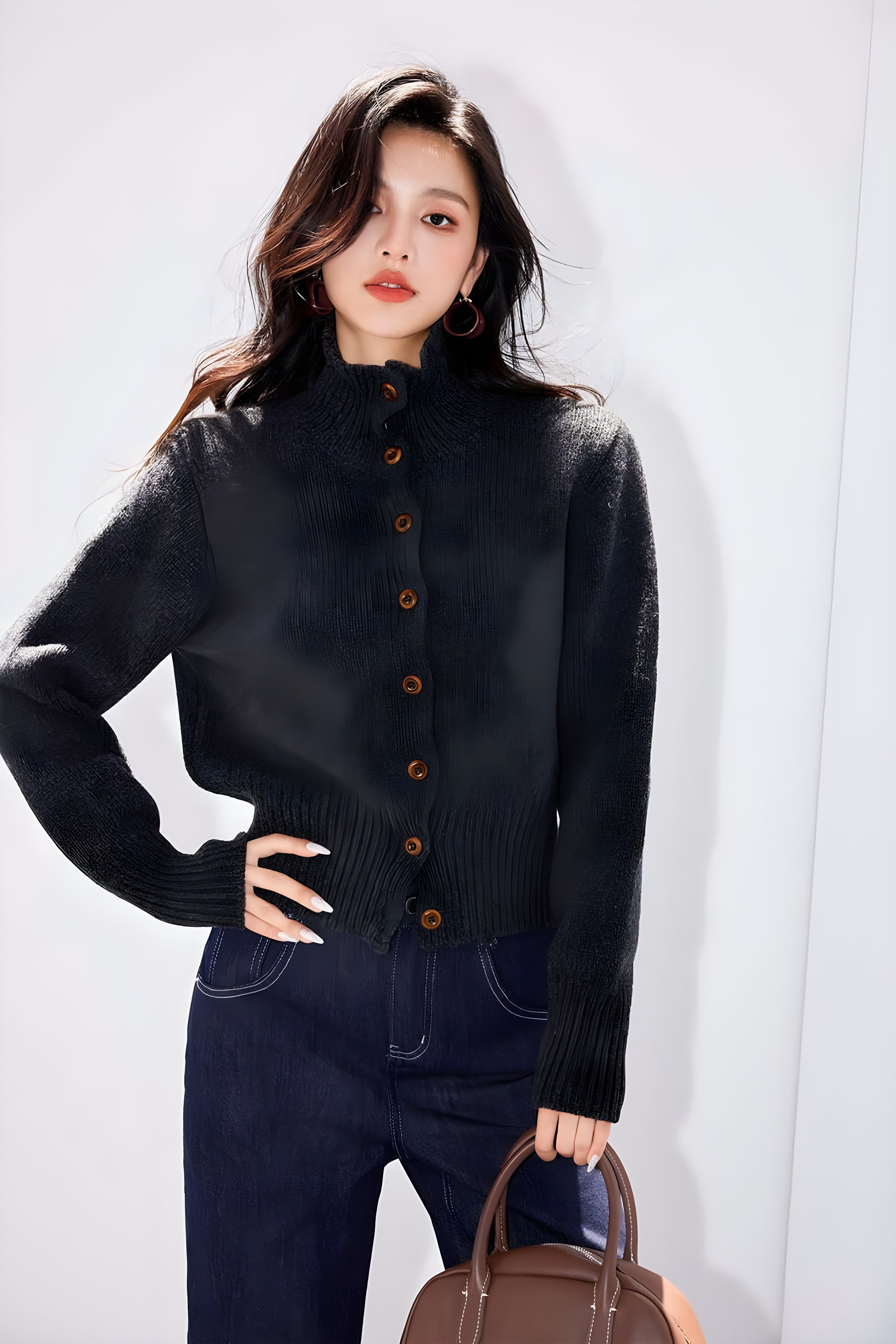 Lisette Striped Stand-Collar Knit Cardigan