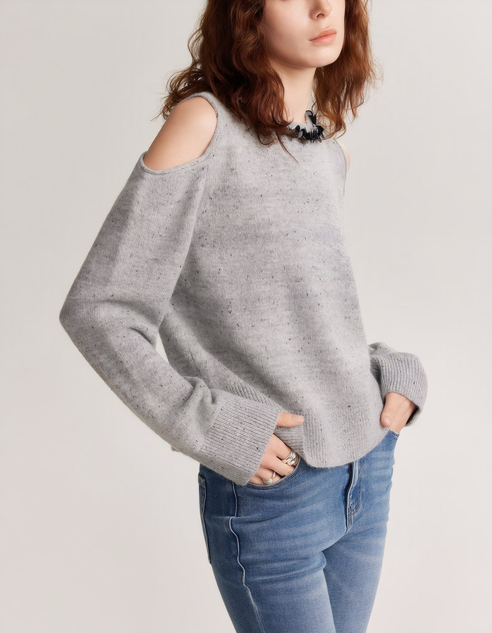 ELNOVÉ Aline Off-Shoulder Bouclé Sweater
