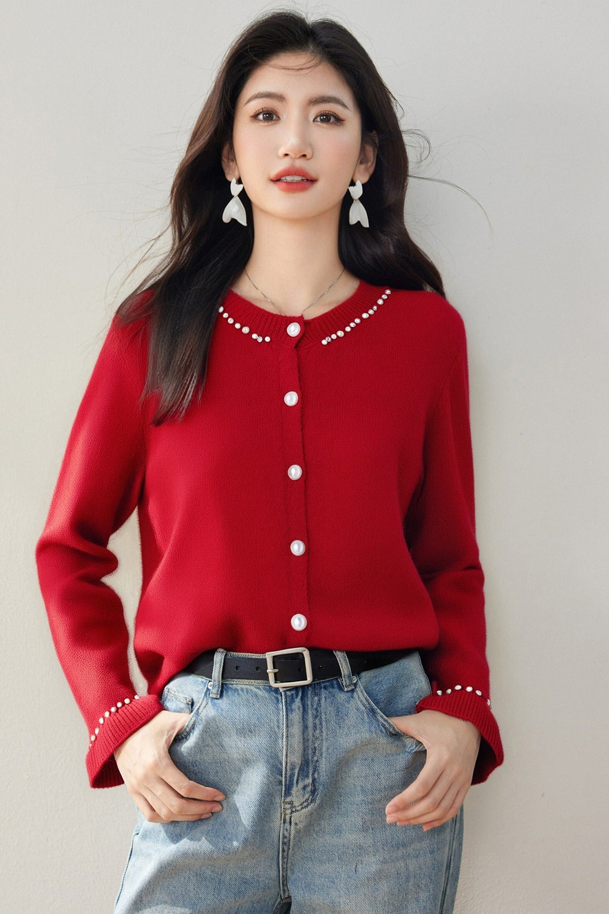 ELNOVÉ Louise Strickjacke mit Perlen