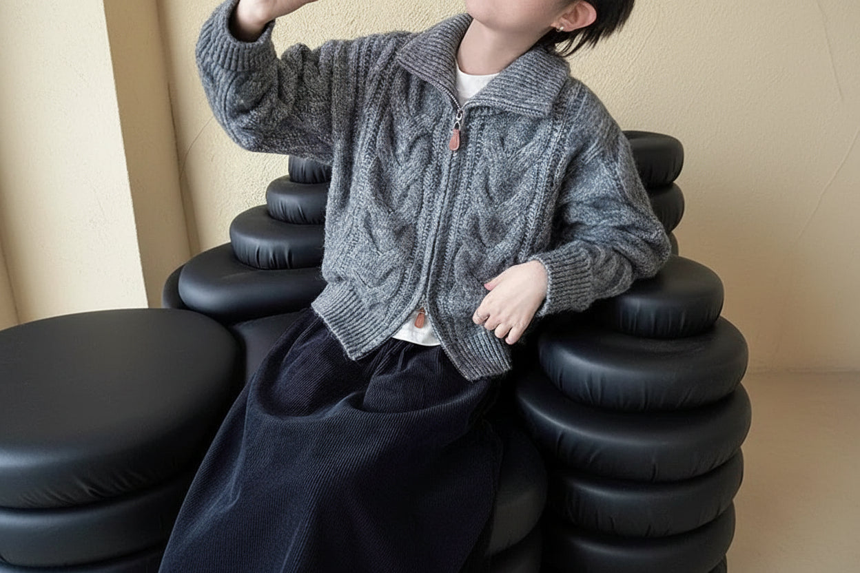 ELNOVÉ Cable Knit Double-Zipper Cardigan