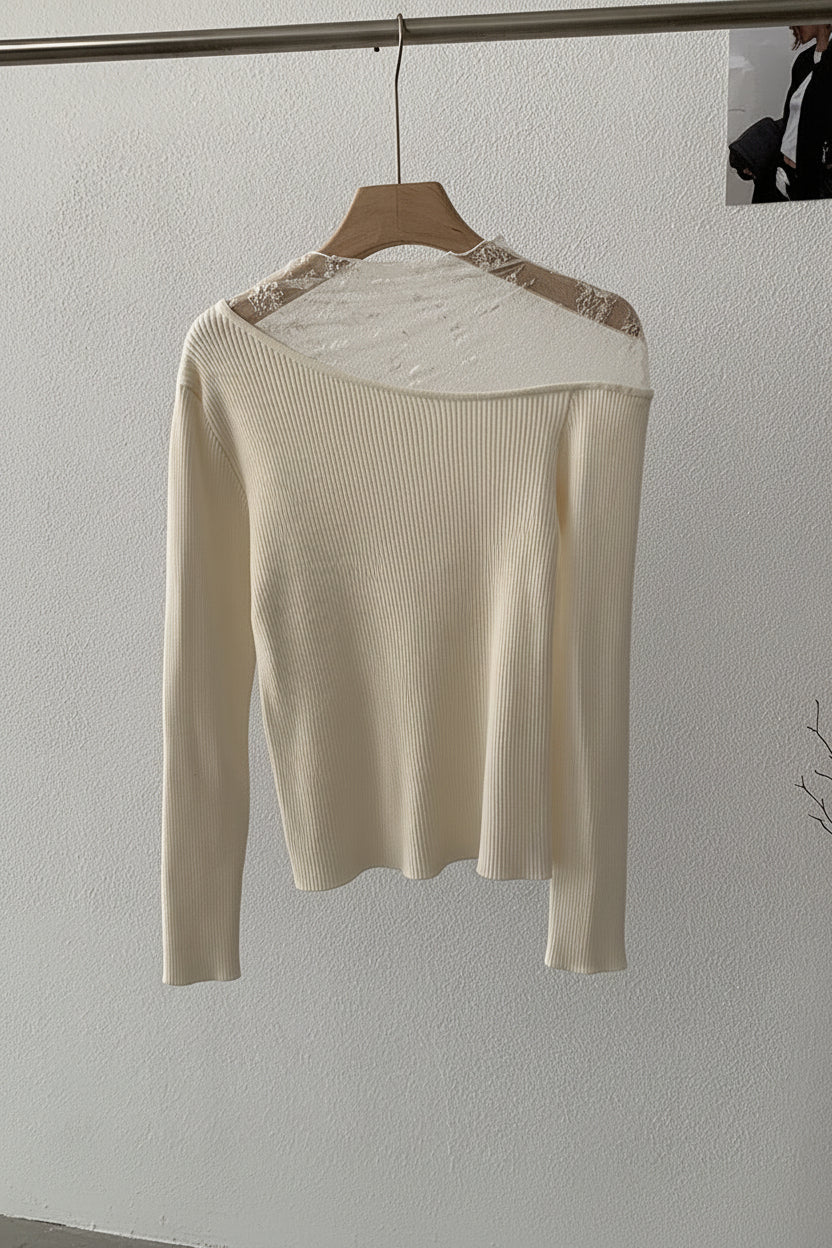 ELNOVÉ Lace Panel High Neck Knit Top