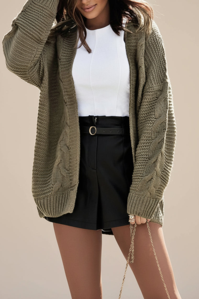 Cable-Knit Open Front Cardigan — Detail View 2