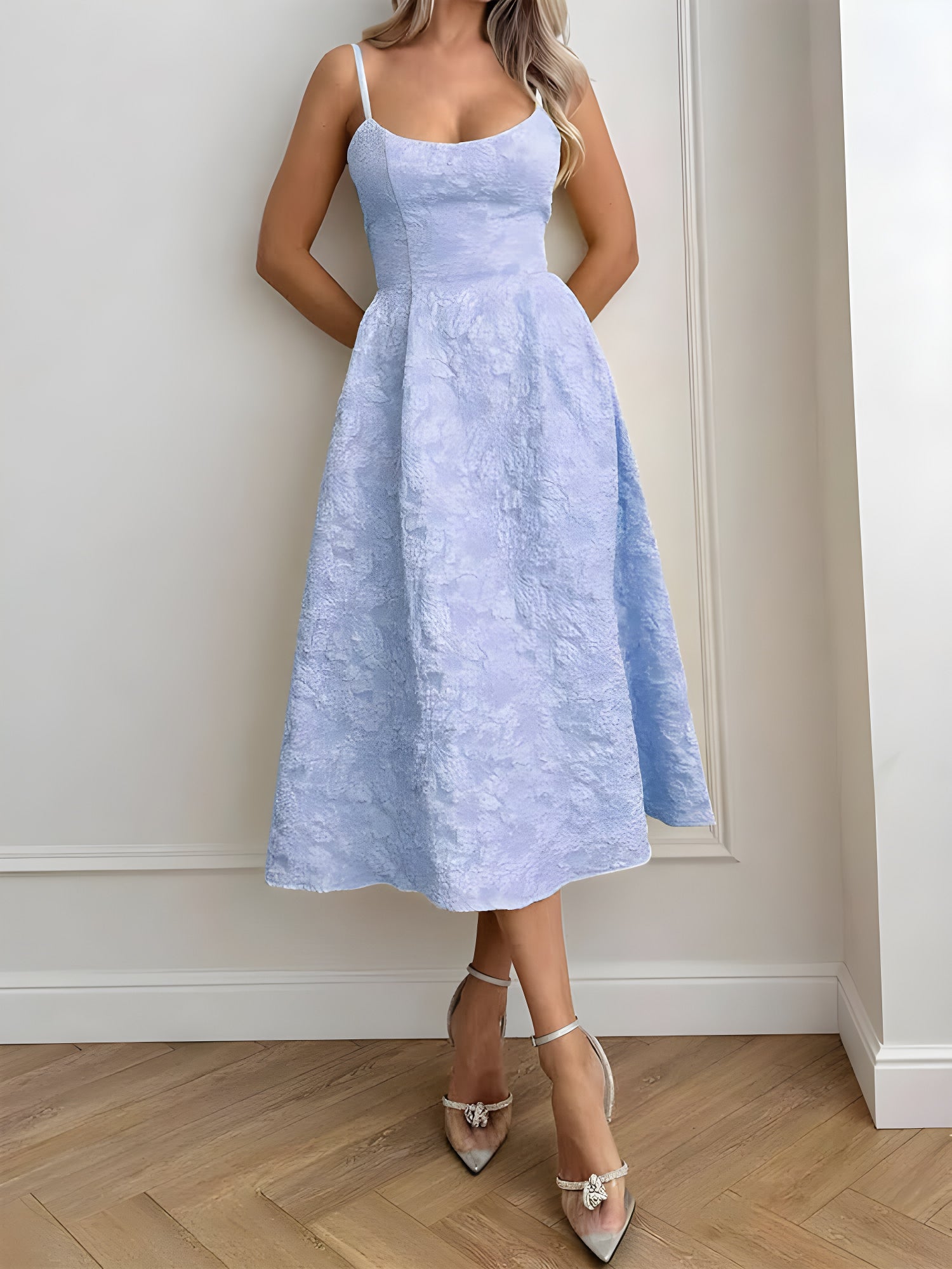Céleste One-Shoulder Midi Dress#Color_Blue