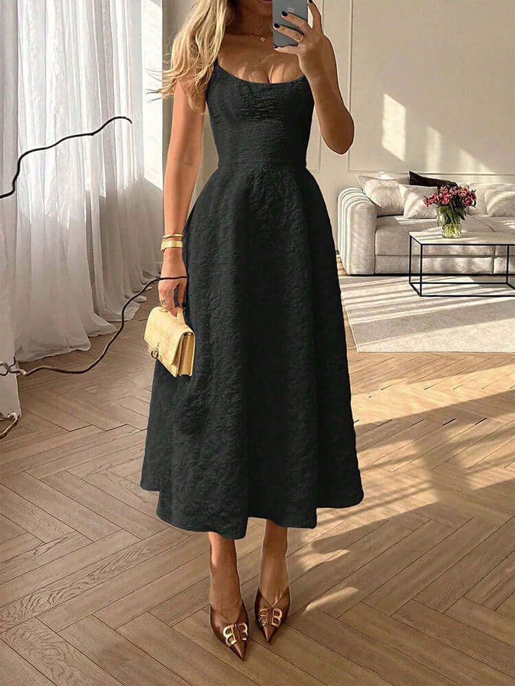 Céleste One-Shoulder Midi Dress#Color_Black