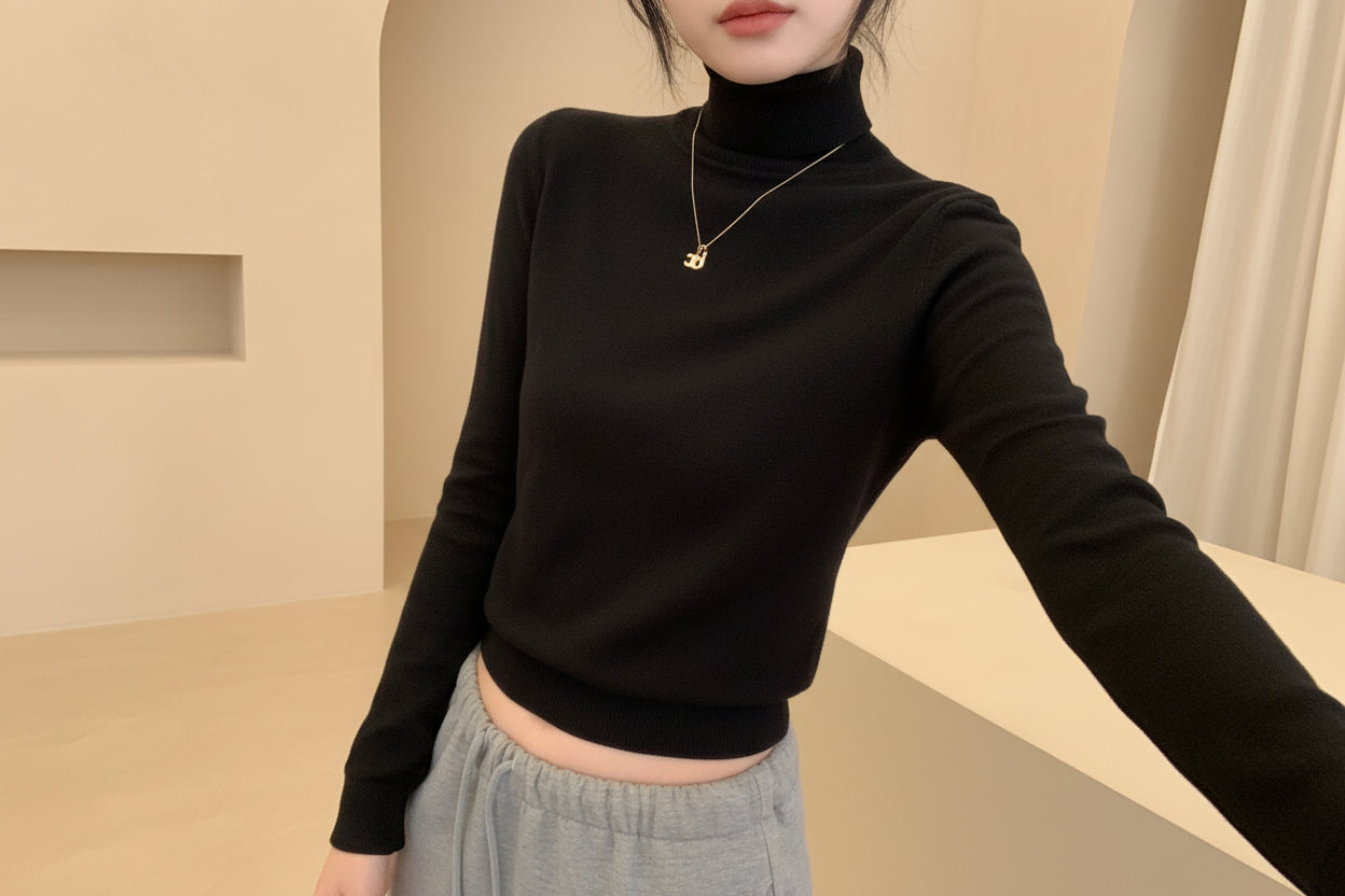 High Neck Slim Fit Knit Top — View 3