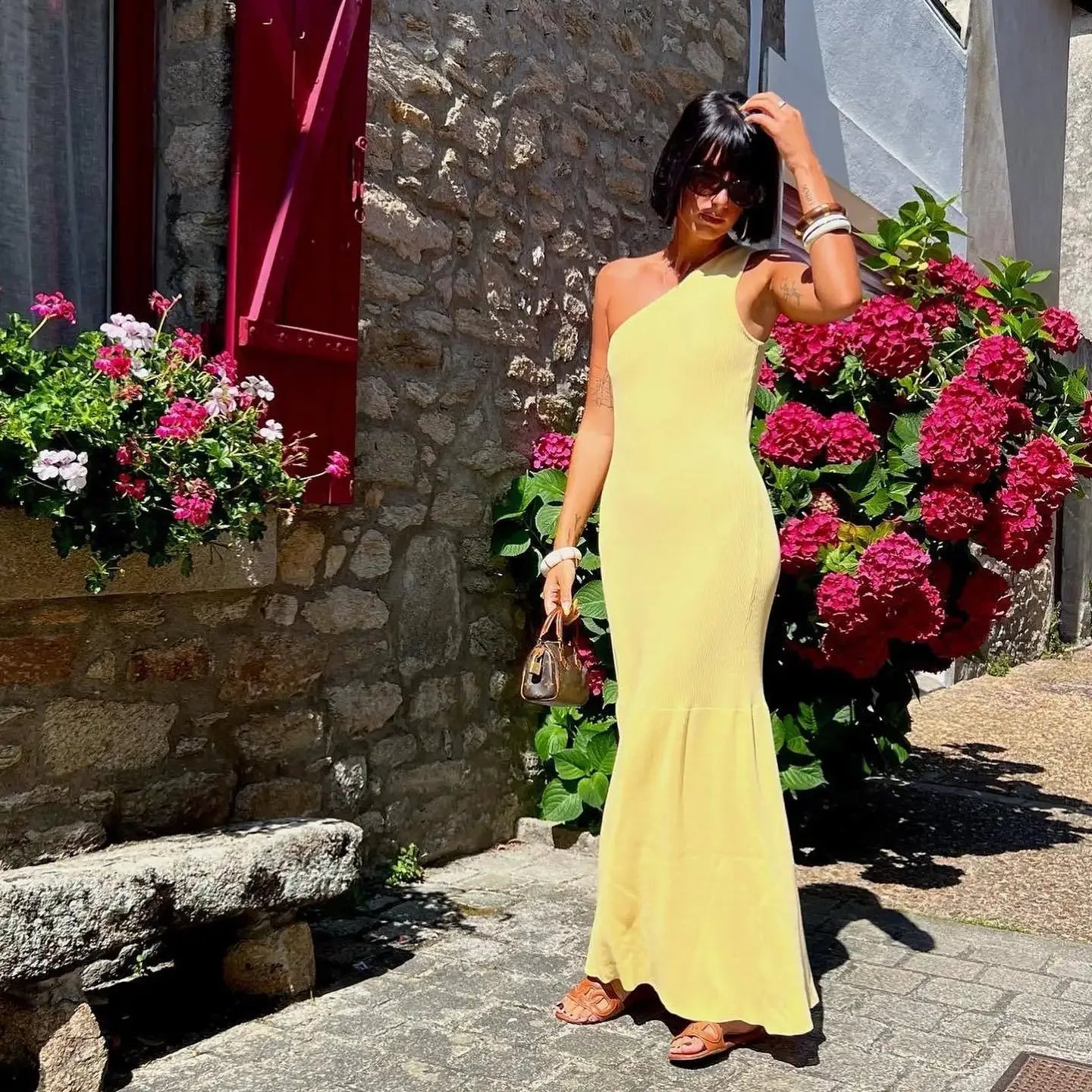 asymmetric sleeveless knit maxi dress