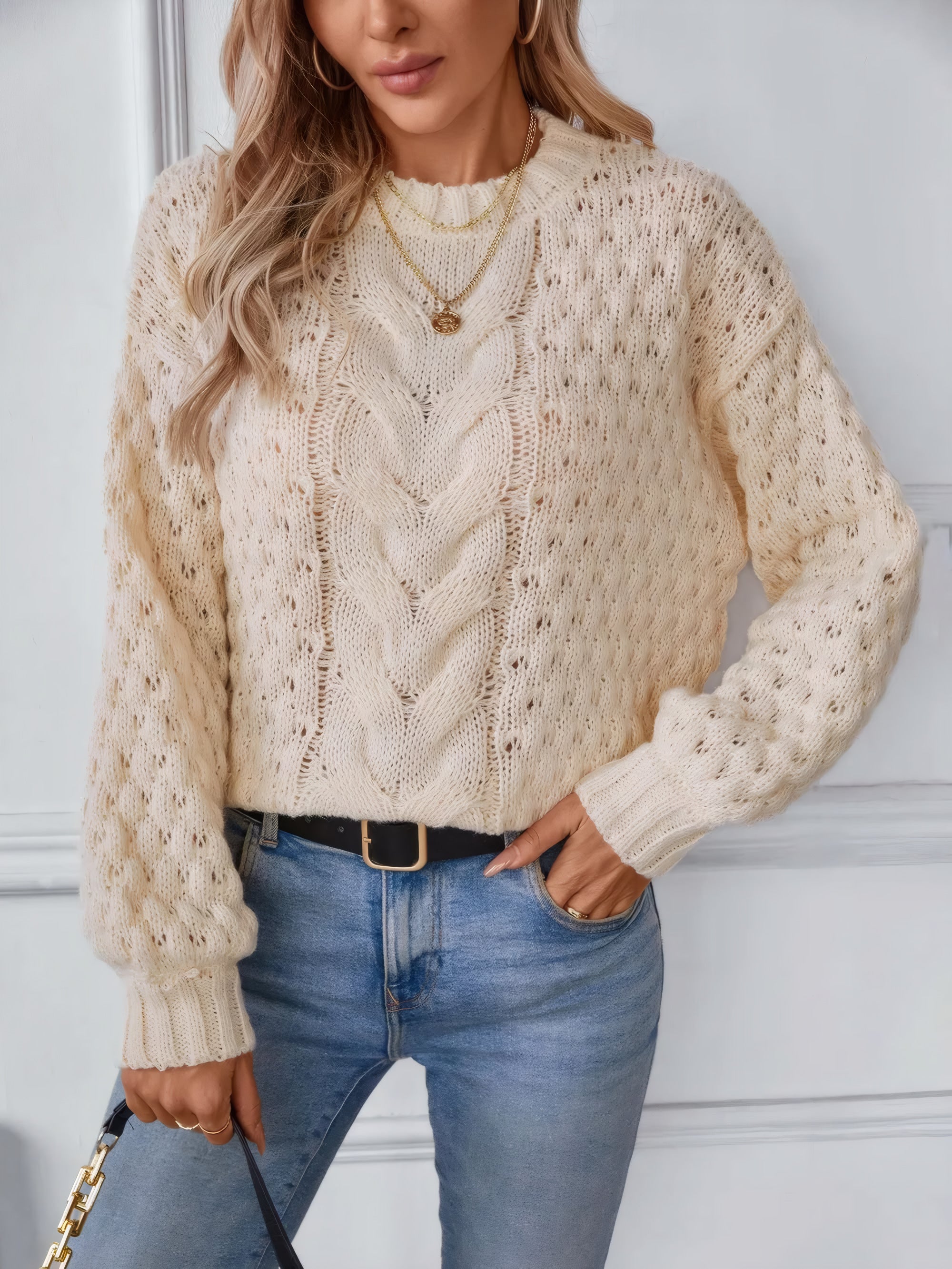 Sophie Zopfmuster-Pullover mit Rundhals