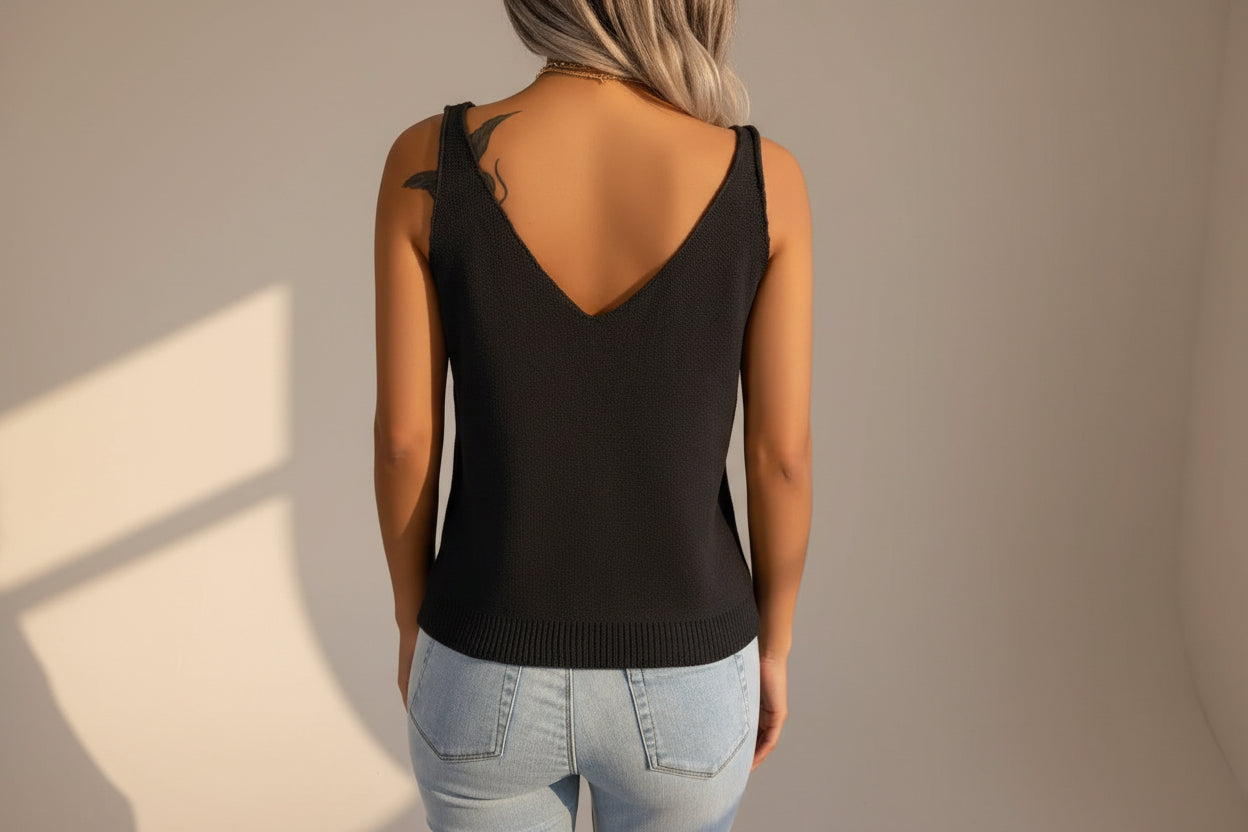 Cable-Knit Scoop Neck Vest — Styling Detail