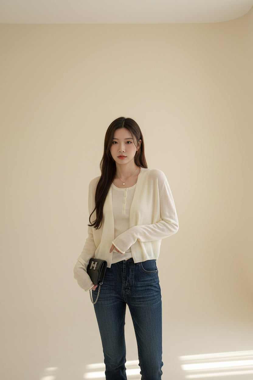 Relaxed Open-Front Knit Cardigan — Back View