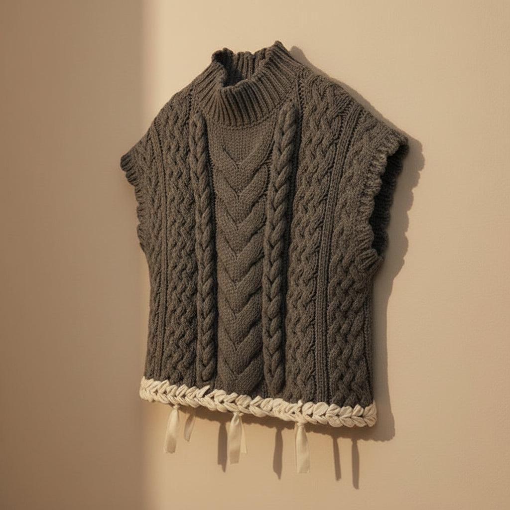 Braided High-Collar Knit Vest