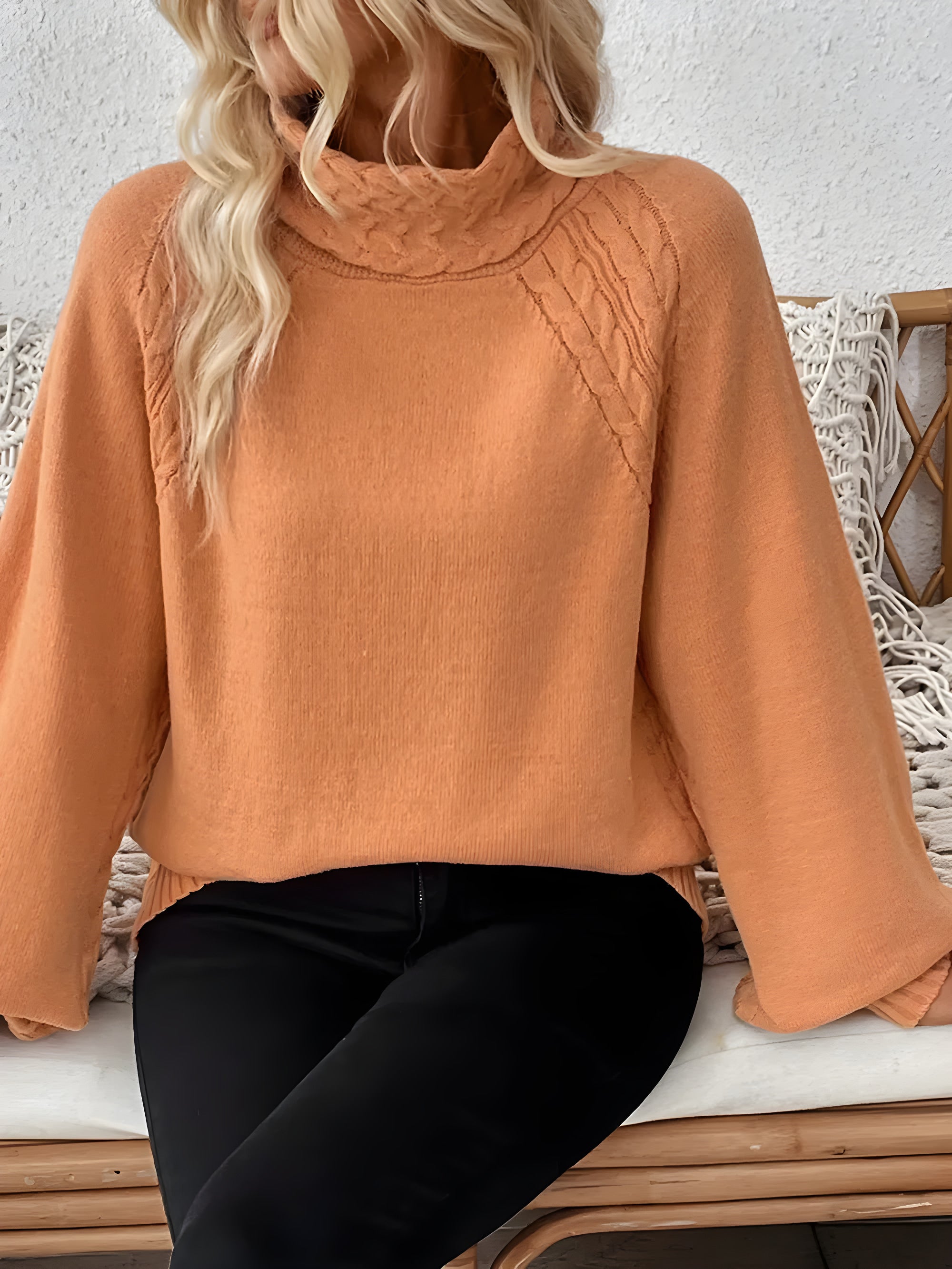 cable-knit turtleneck sweater