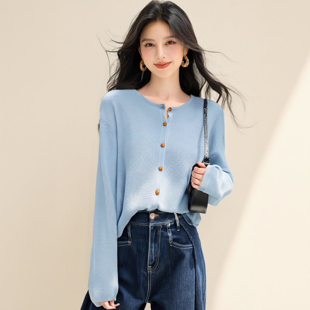 ELNOVÉ Round Neck Knit Pullover