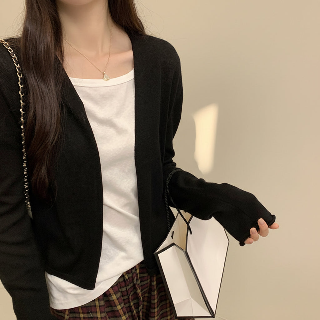 Relaxed Open-Front Knit Cardigan — Detail View 6