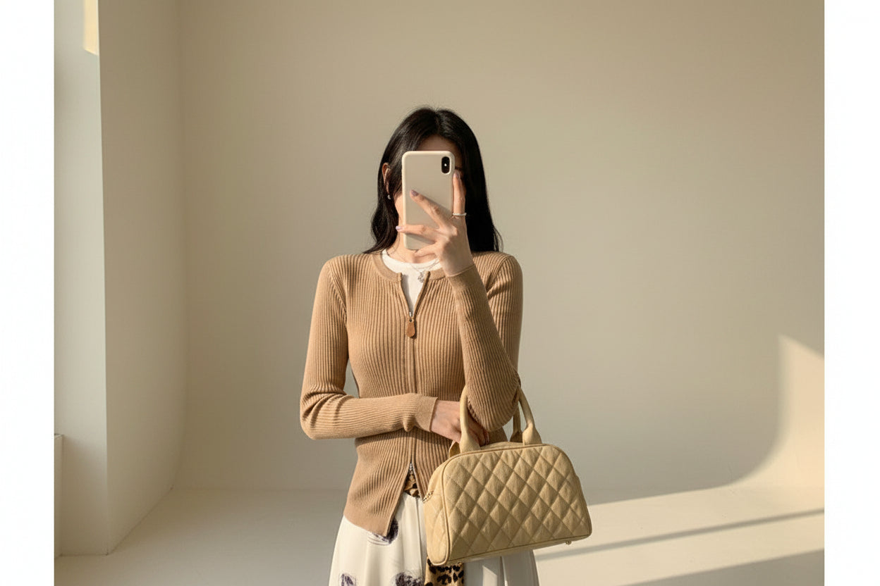 ELNOVÉ Wool Zipper Knit Cardigan