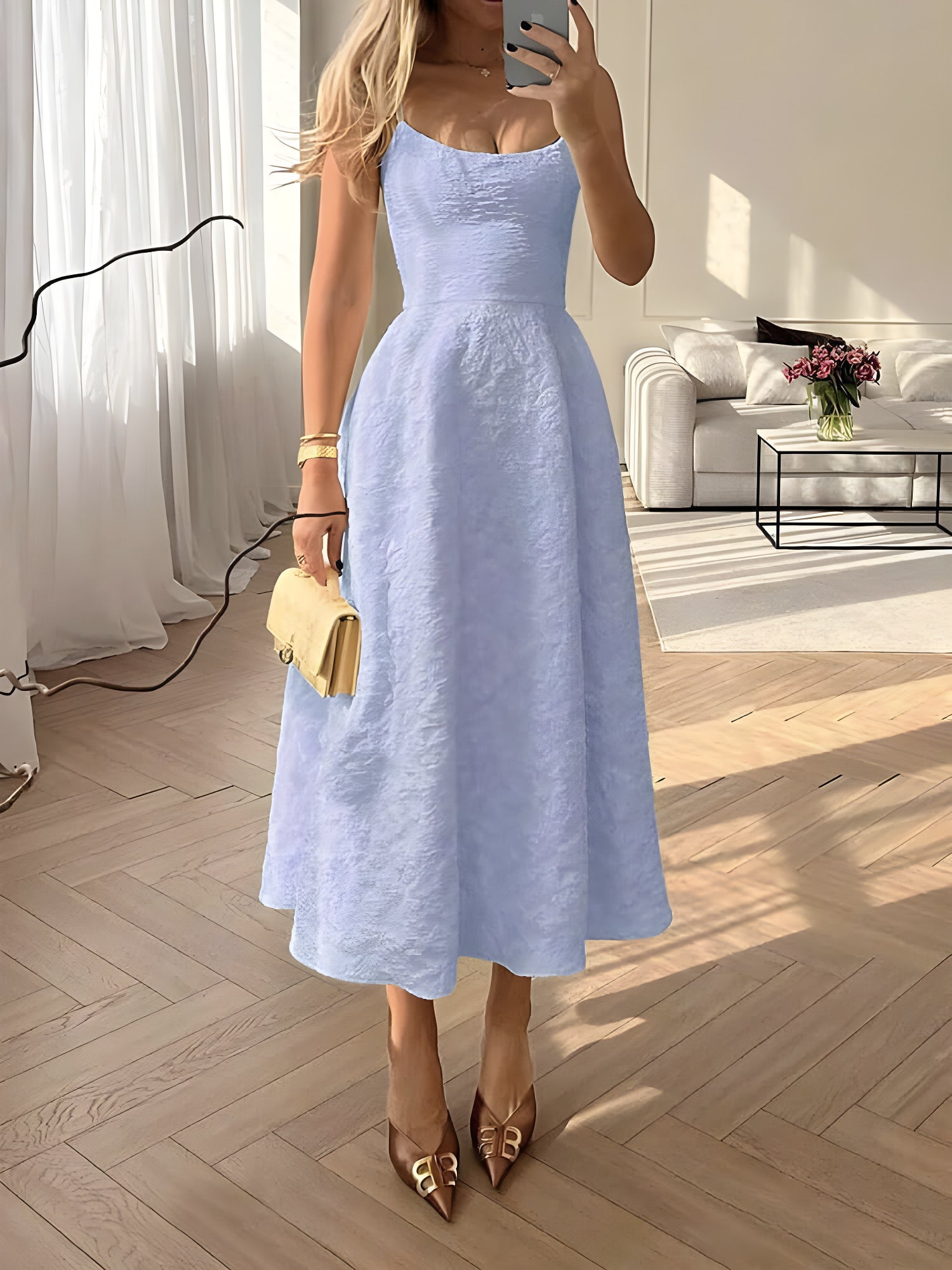 Céleste One-Shoulder Midi Dress#Color_Blue