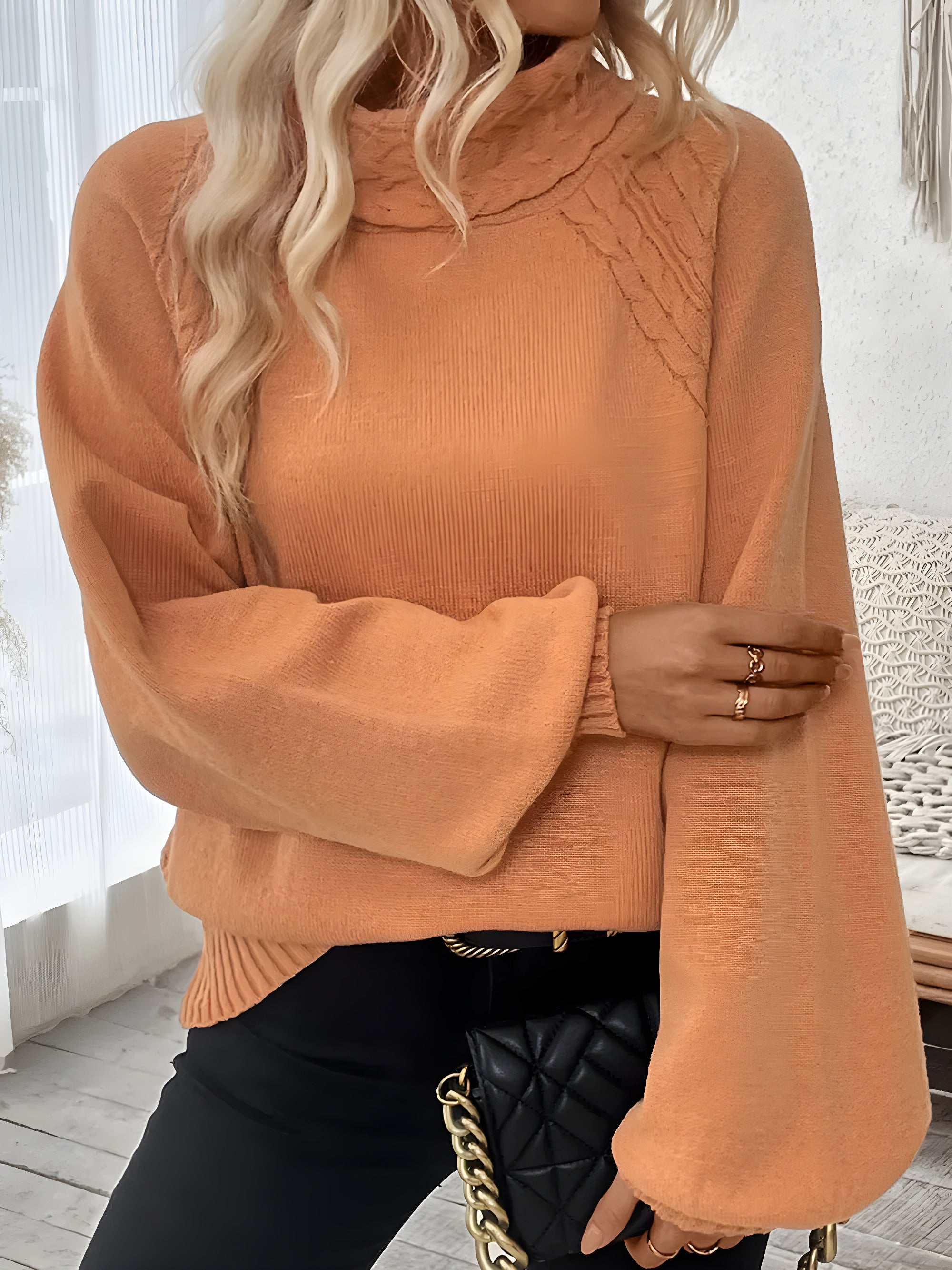 cable-knit turtleneck sweater