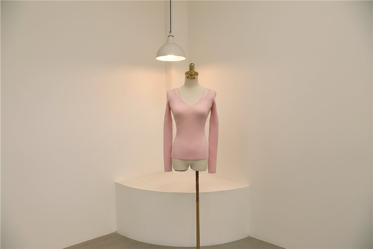 Off‑Shoulder Ribbed Knit Top — Back View