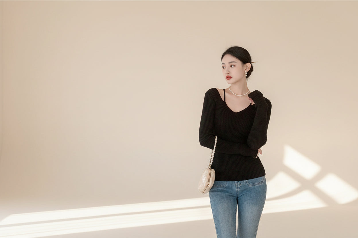 Off‑Shoulder Ribbed Knit Top — Detail View 4