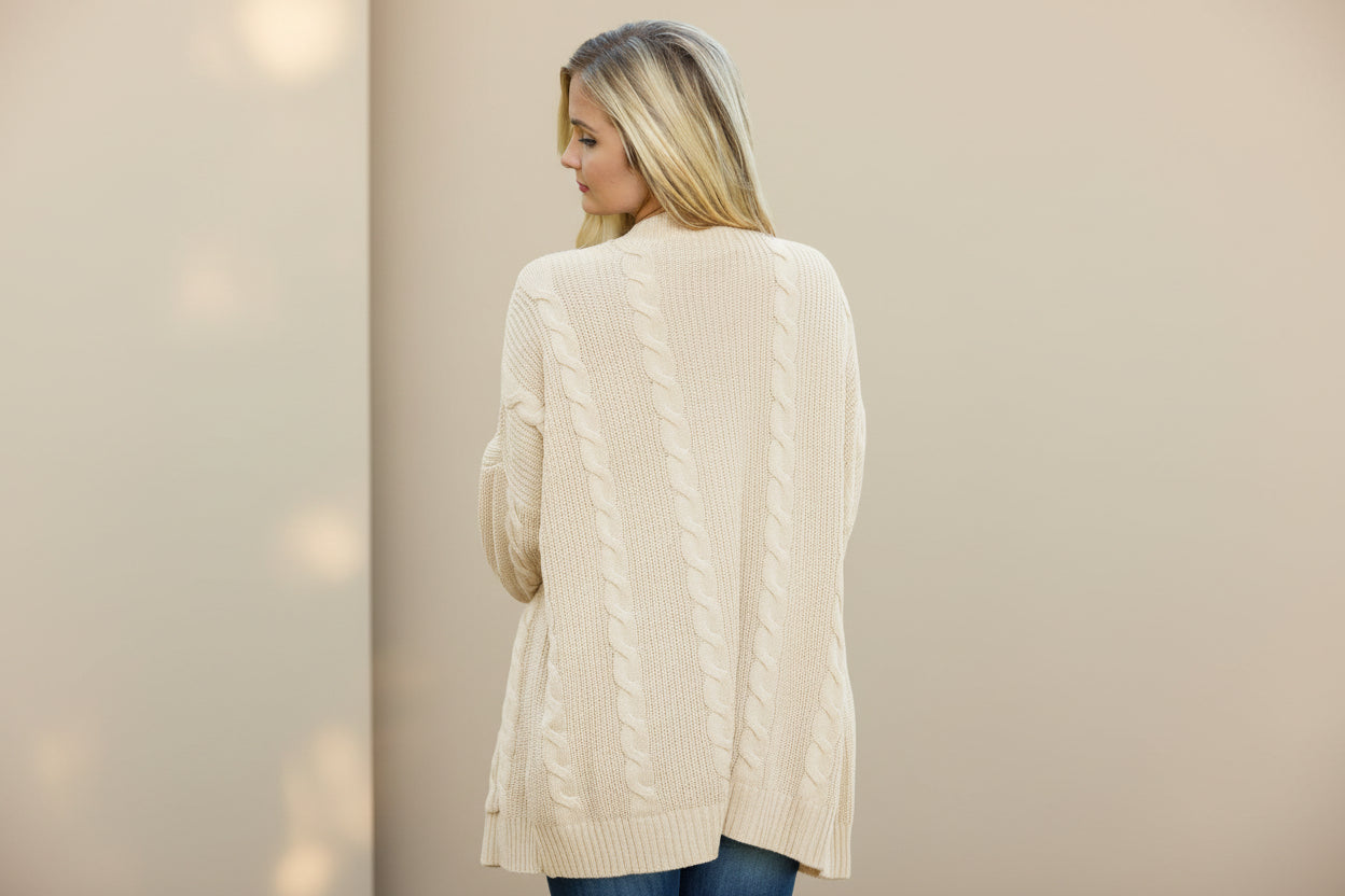 Gray Textured Knit Long Cardigan — Detail View 3