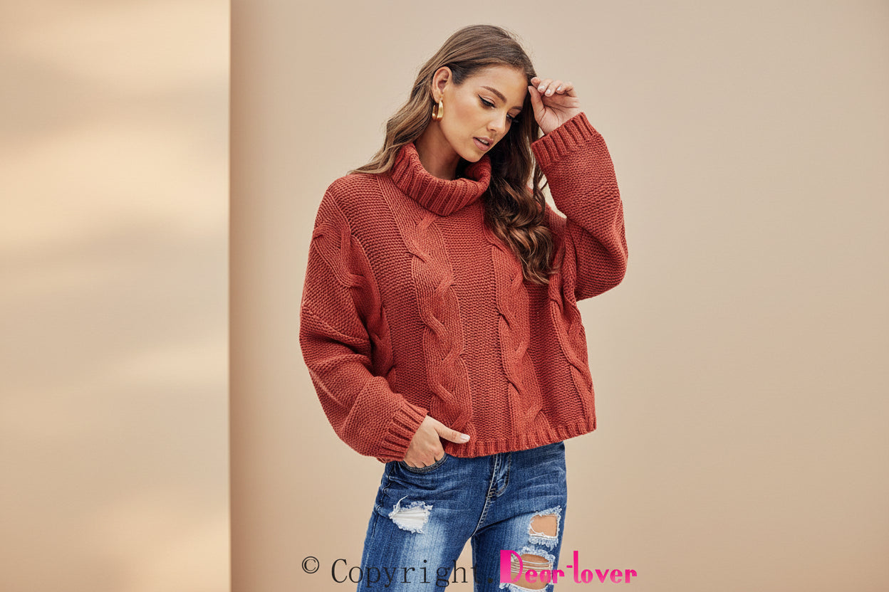 Cable-Knit Handmade Turtleneck Sweater — Detail View 24