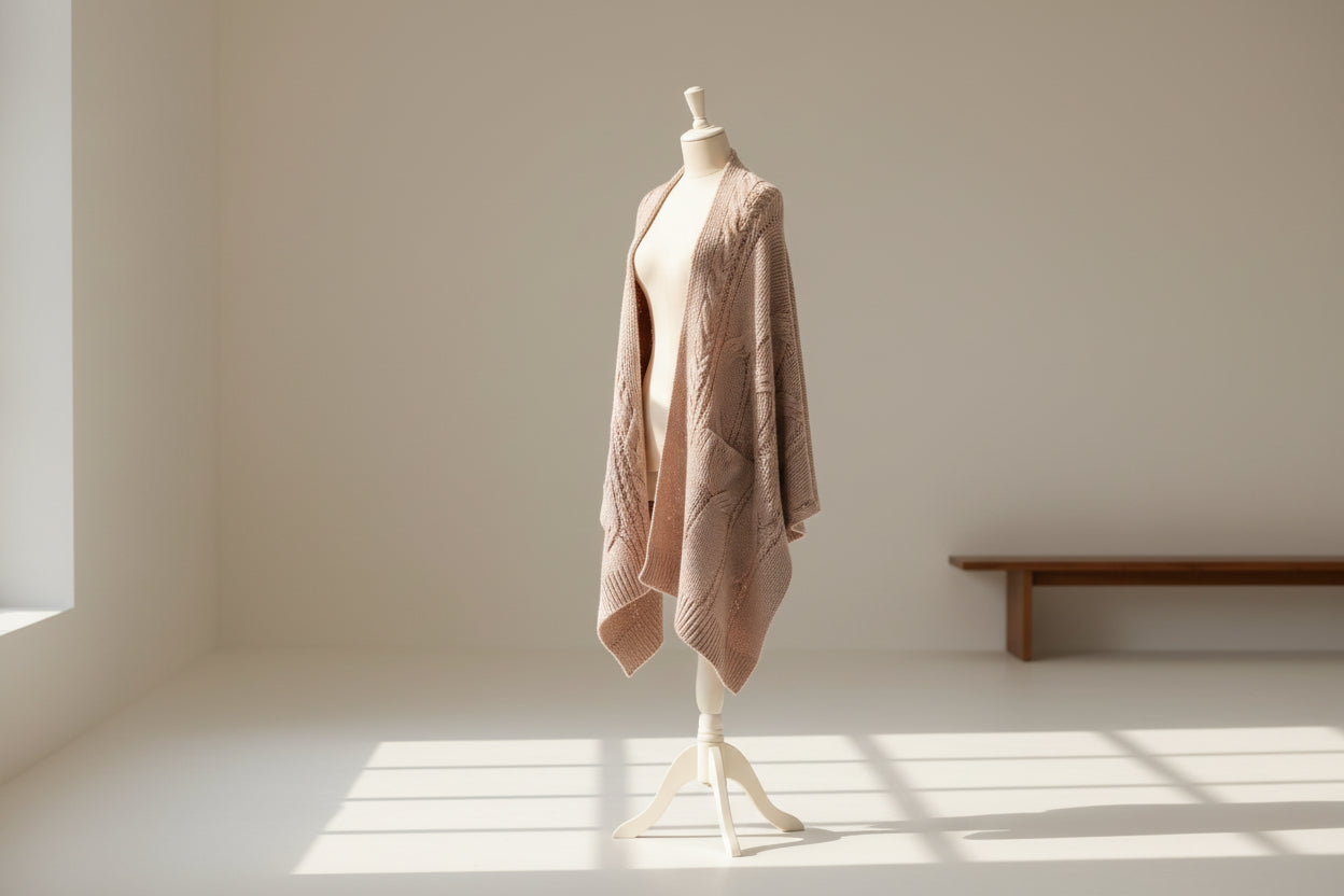 Ribbed Trim Eyelet Cable Knit Cardigan — View 37