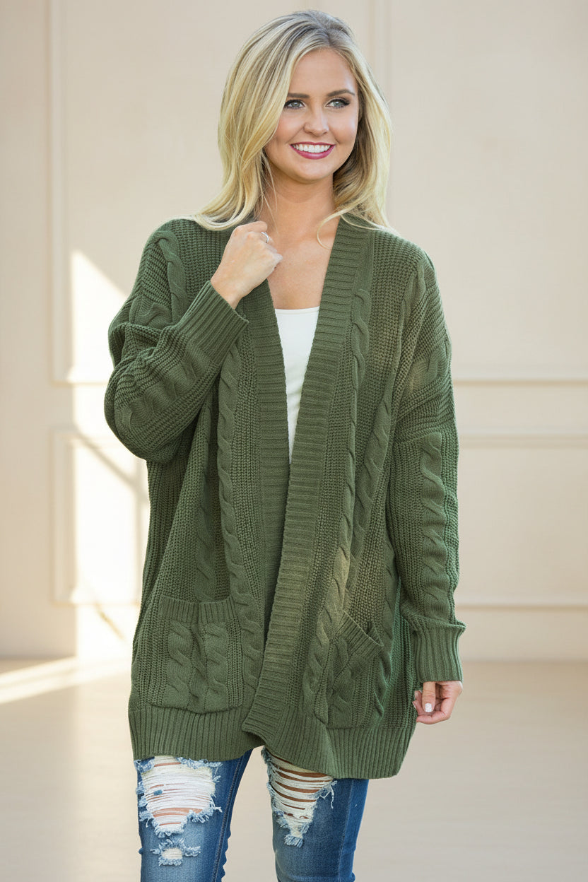 Gray Textured Knit Long Cardigan — Detail View 12